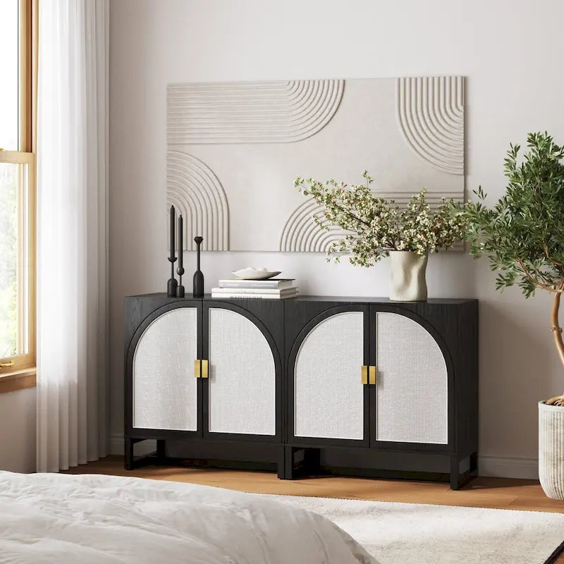 Engineered Wood Paxton Boho Wood Storage Cabinet with Doors, Small Storage Cabinet or TV Stand with Rattan Door Details - image 24