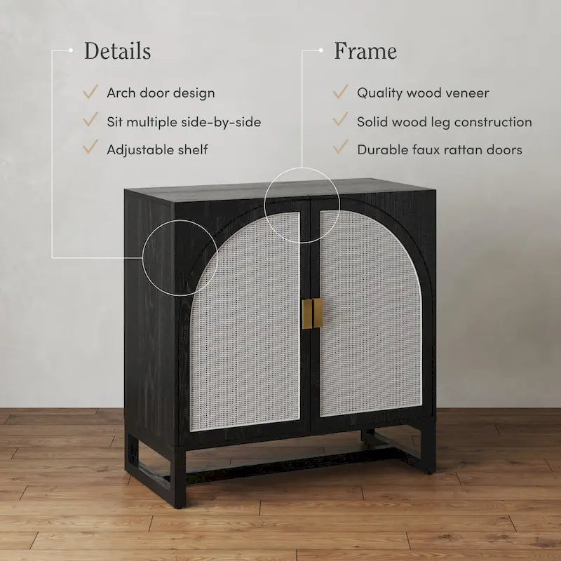 Engineered Wood Paxton Boho Wood Storage Cabinet with Doors, Small Storage Cabinet or TV Stand with Rattan Door Details - image 25