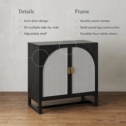 Engineered Wood Paxton Boho Wood Storage Cabinet with Doors, Small Storage Cabinet or TV Stand with Rattan Door Details - image 25