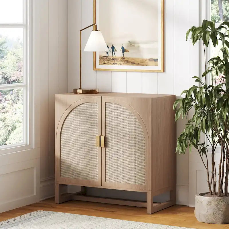Engineered Wood Paxton Boho Wood Storage Cabinet with Doors, Small Storage Cabinet or TV Stand with Rattan Door Details - image 32