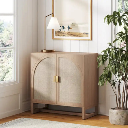 Engineered Wood Paxton Boho Wood Storage Cabinet with Doors, Small Storage Cabinet or TV Stand with Rattan Door Details - image 32