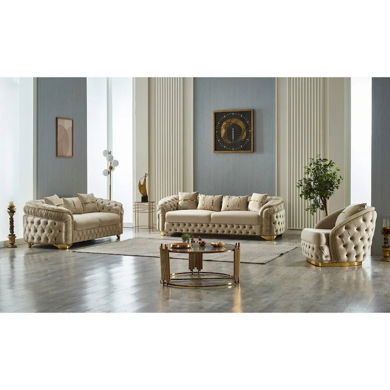 Ashlee 3-Pieces One Sofa One Loveseat One Chair Living Room Set, Tufted Back - image 1