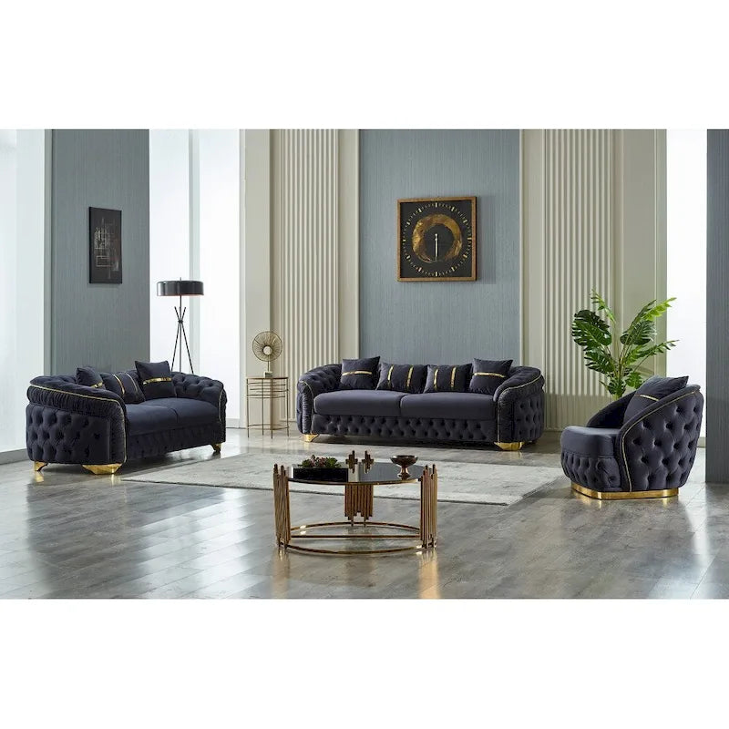 Ashlee 3-Pieces One Sofa One Loveseat One Chair Living Room Set, Tufted Back - image 2