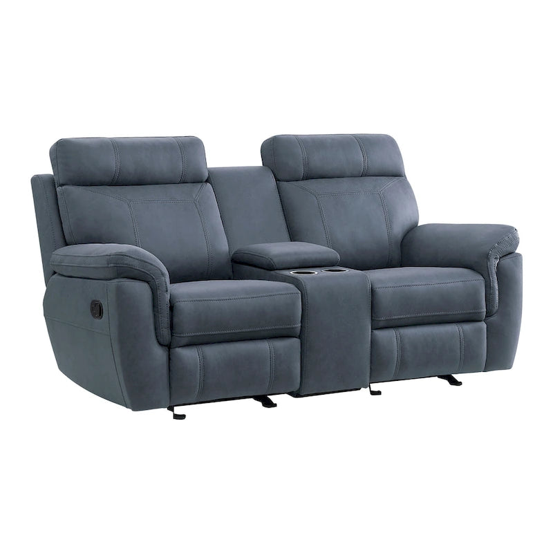 Clif 76 Inch Manual Glider Reclining Loveseat, Solid Wood, Blue Microfiber - image 2