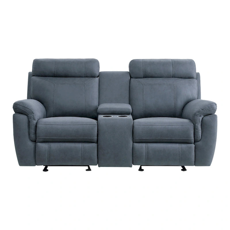 Clif 76 Inch Manual Glider Reclining Loveseat, Solid Wood, Blue Microfiber - image 3