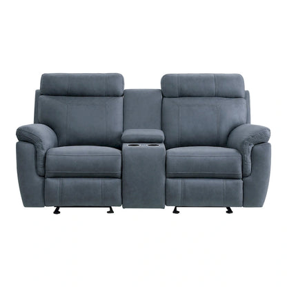 Clif 76 Inch Manual Glider Reclining Loveseat, Solid Wood, Blue Microfiber - image 3