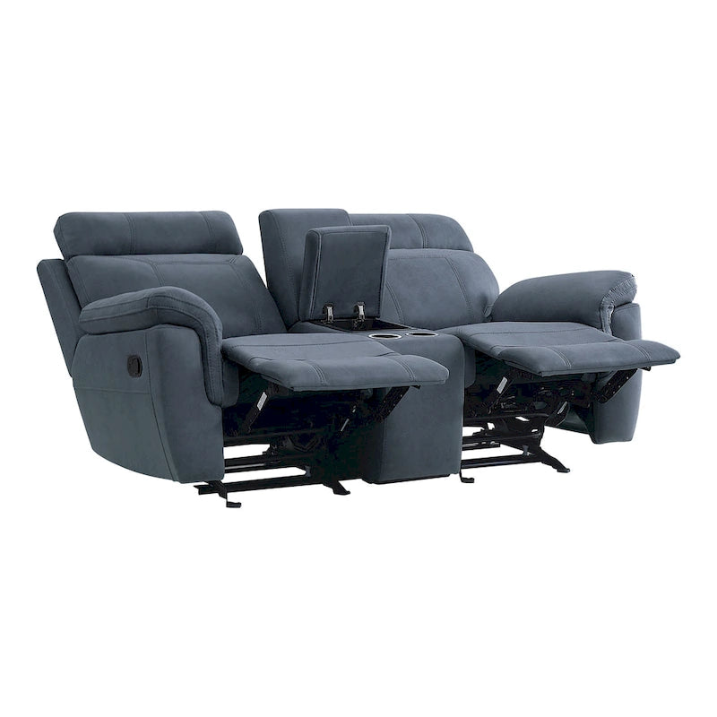 Clif 76 Inch Manual Glider Reclining Loveseat, Solid Wood, Blue Microfiber - image 4