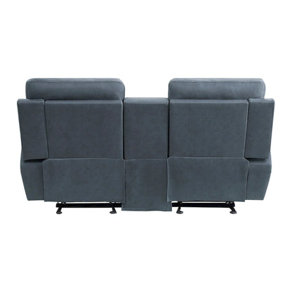 Clif 76 Inch Manual Glider Reclining Loveseat, Solid Wood, Blue Microfiber - image 5