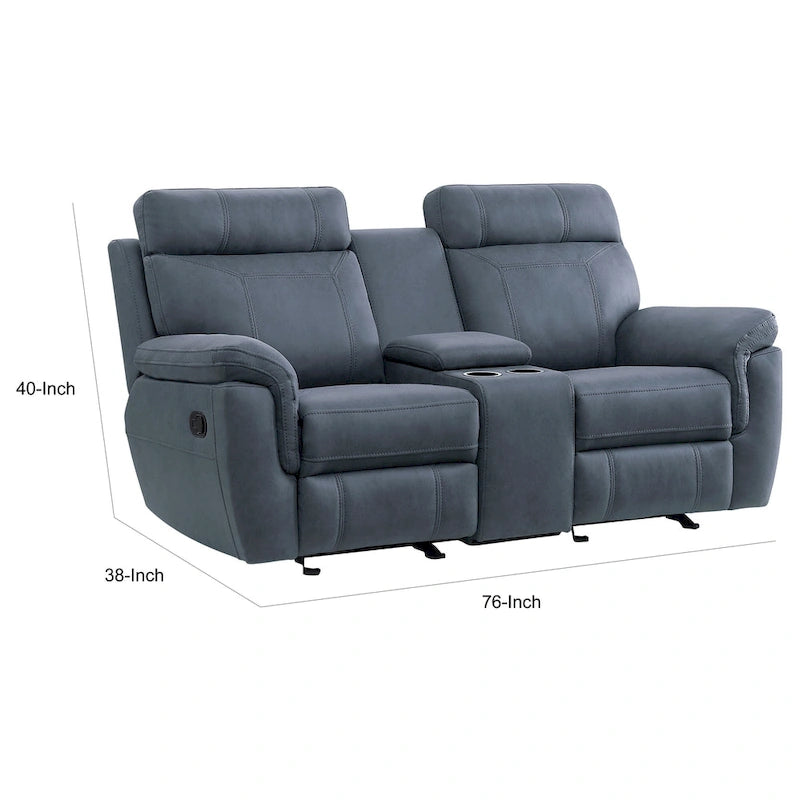 Clif 76 Inch Manual Glider Reclining Loveseat, Solid Wood, Blue Microfiber - image 6
