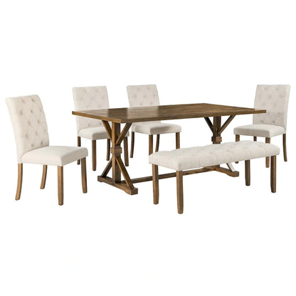 Engineered Wood 6-Piece Farmhouse Dining Table Set 72 Wood Rectangar Table, 4 Upholstered Chairs with Bench - image 11