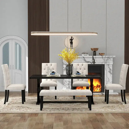 Engineered Wood 6-Piece Farmhouse Dining Table Set 72 Wood Rectangar Table, 4 Upholstered Chairs with Bench - image 13