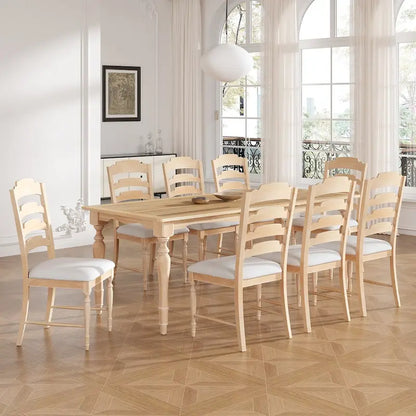 Solid Wood 9-Piece Extendable Dining Table Set with 8 Upholstered Dining Chairs