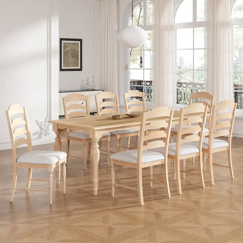 Solid Wood 9-Piece Extendable Dining Table Set with 8 Upholstered Dining Chairs - image 1