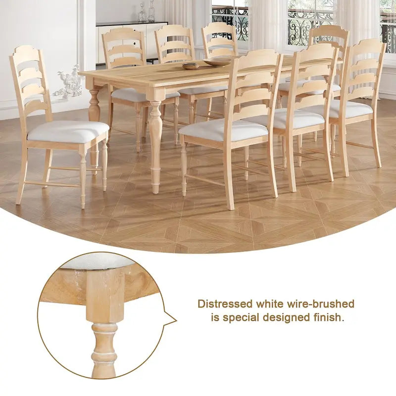 Solid Wood 9-Piece Extendable Dining Table Set with 8 Upholstered Dining Chairs - image 2