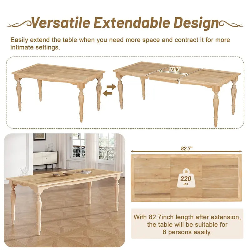 Solid Wood 9-Piece Extendable Dining Table Set with 8 Upholstered Dining Chairs - image 3