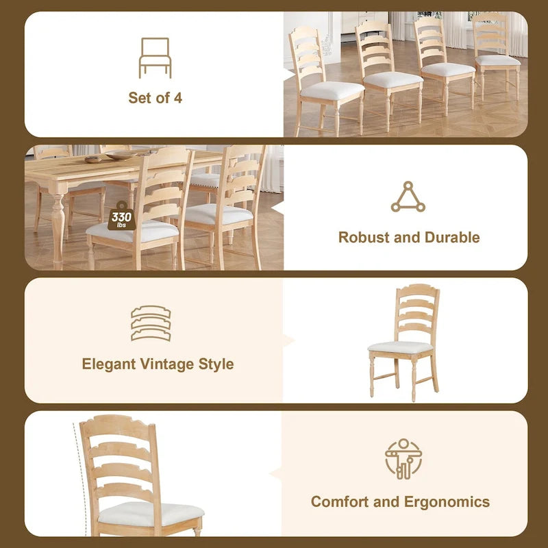 Solid Wood 9-Piece Extendable Dining Table Set with 8 Upholstered Dining Chairs - image 4