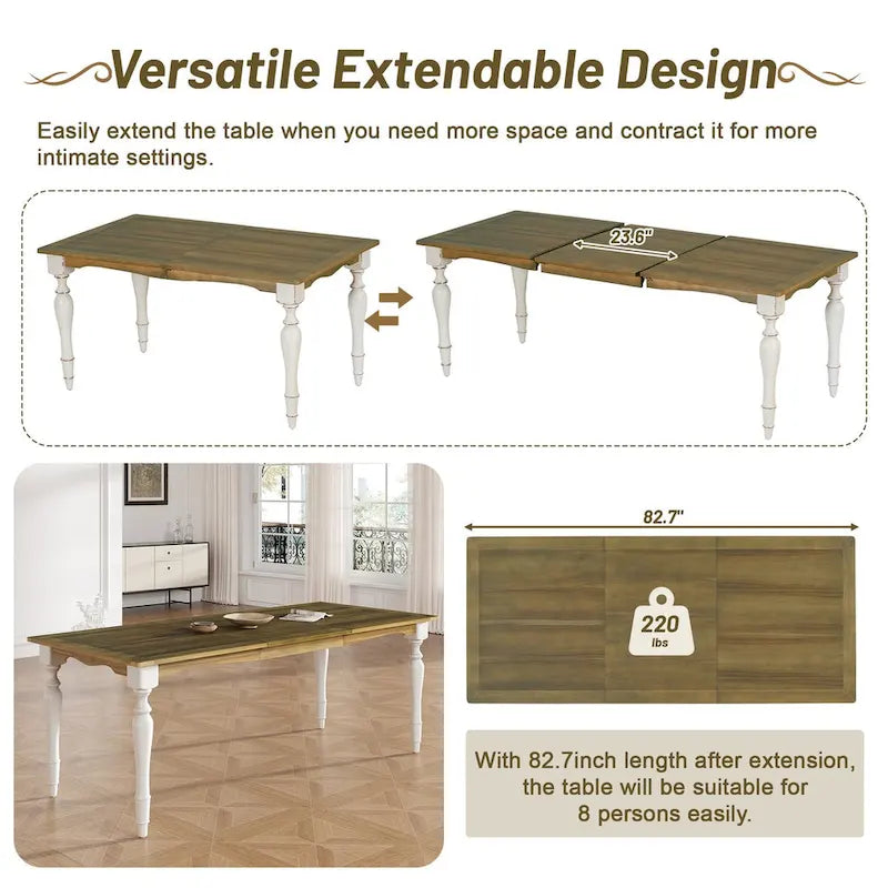 Solid Wood 9-Piece Extendable Dining Table Set with 8 Upholstered Dining Chairs - image 8