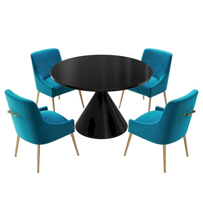 Fabric 48 Light Black High Gloss Large Countertop Dining Table with Velvet Dining Chair Set