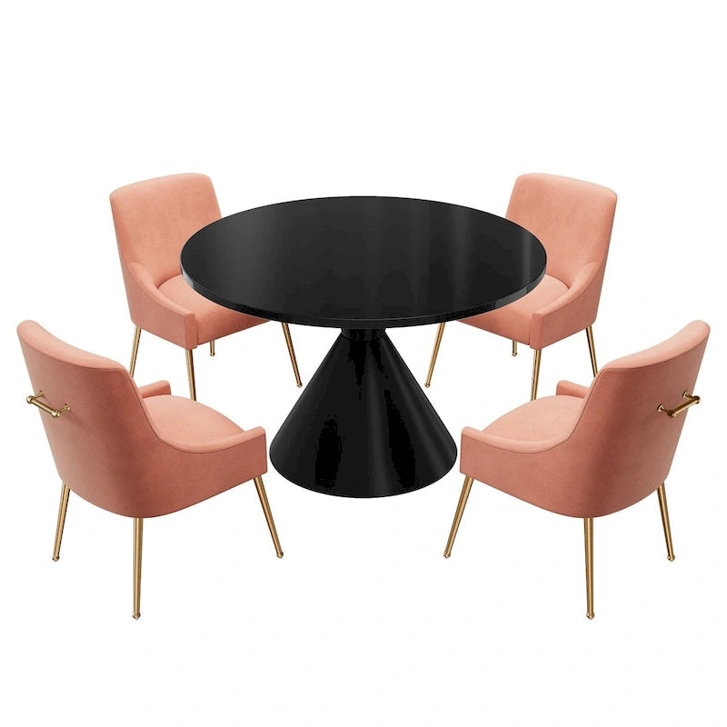 Fabric 48 Light Black High Gloss Large Countertop Dining Table with Velvet Dining Chair Set