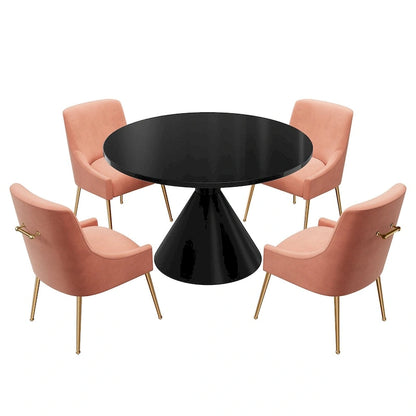 Fabric 48 Light Black High Gloss Large Countertop Dining Table with Velvet Dining Chair Set