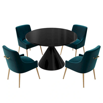 Fabric 48 Light Black High Gloss Large Countertop Dining Table with Velvet Dining Chair Set