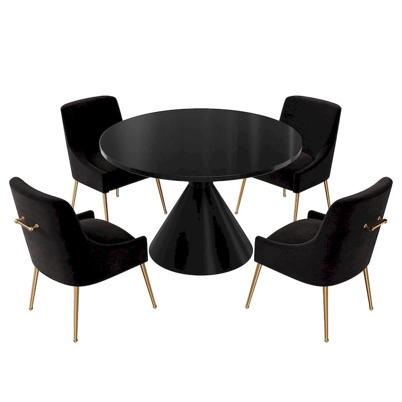Fabric 48 Light Black High Gloss Large Countertop Dining Table with Velvet Dining Chair Set