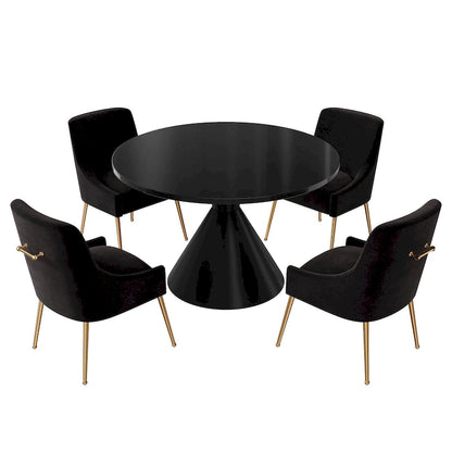 Fabric 48 Light Black High Gloss Large Countertop Dining Table with Velvet Dining Chair Set