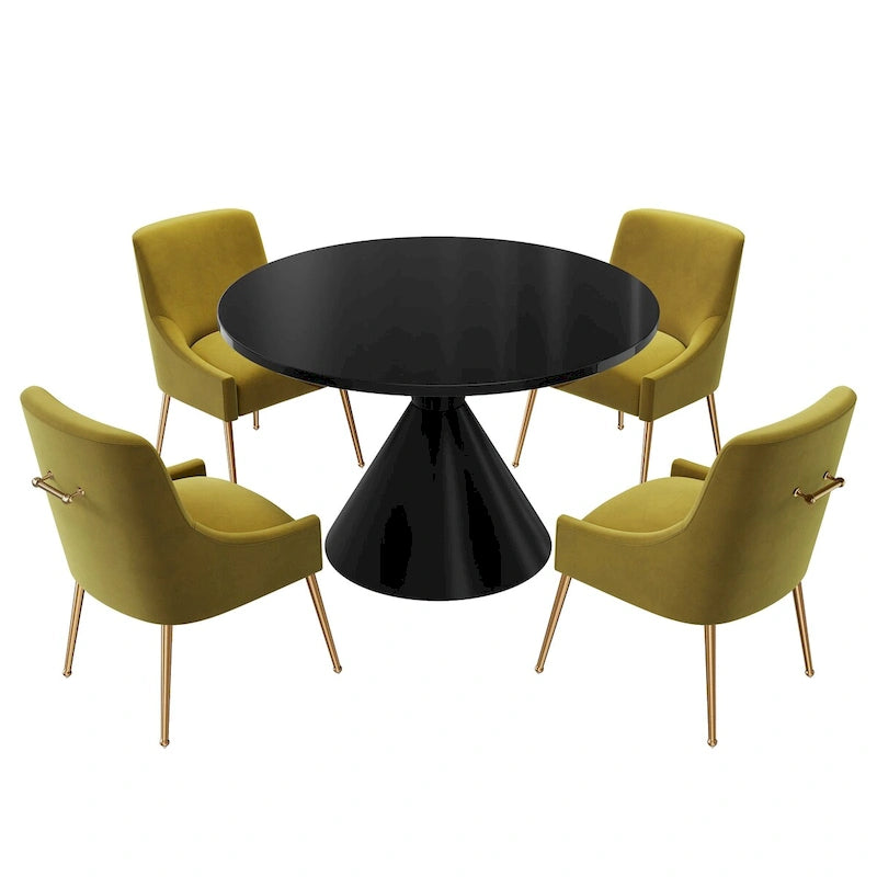 Fabric 48 Light Black High Gloss Large Countertop Dining Table with Velvet Dining Chair Set