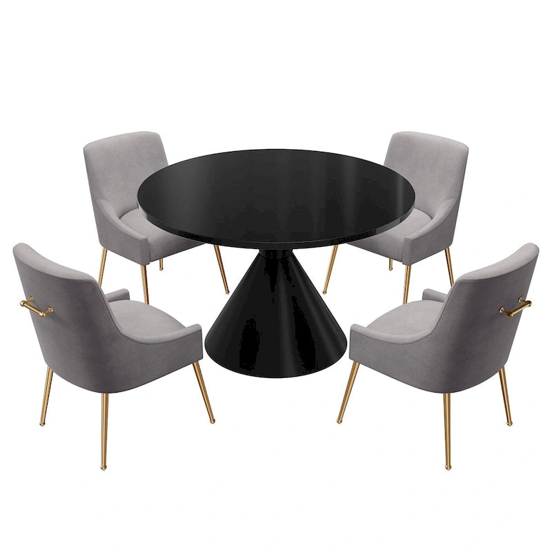 Fabric 48 Light Black High Gloss Large Countertop Dining Table with Velvet Dining Chair Set