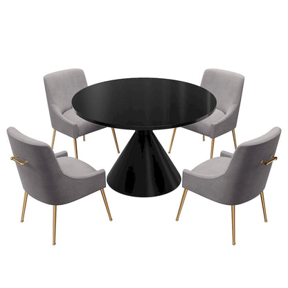 Fabric 48 Light Black High Gloss Large Countertop Dining Table with Velvet Dining Chair Set