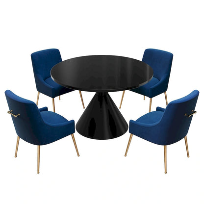 Fabric 48 Light Black High Gloss Large Countertop Dining Table with Velvet Dining Chair Set
