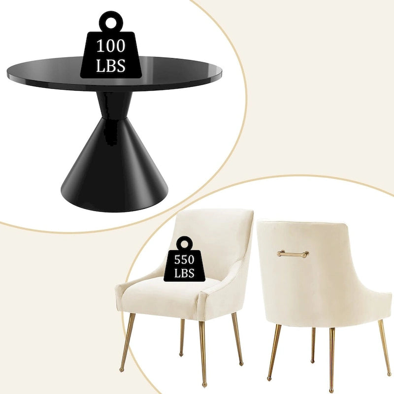 Fabric 48 Light Black High Gloss Large Countertop Dining Table with Velvet Dining Chair Set - image 1