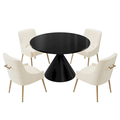 Fabric 48 Light Black High Gloss Large Countertop Dining Table with Velvet Dining Chair Set - image 2