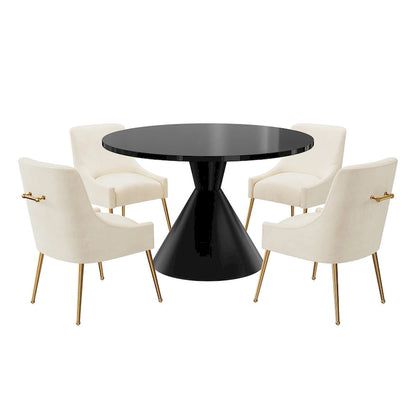 Fabric 48 Light Black High Gloss Large Countertop Dining Table with Velvet Dining Chair Set - image 3
