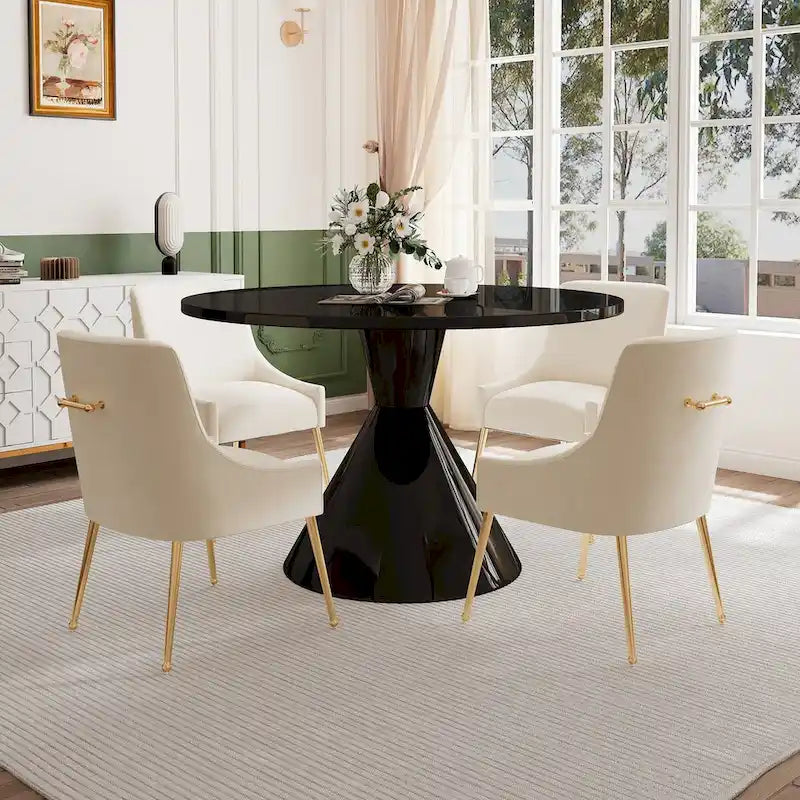 Fabric 48 Light Black High Gloss Large Countertop Dining Table with Velvet Dining Chair Set - image 5