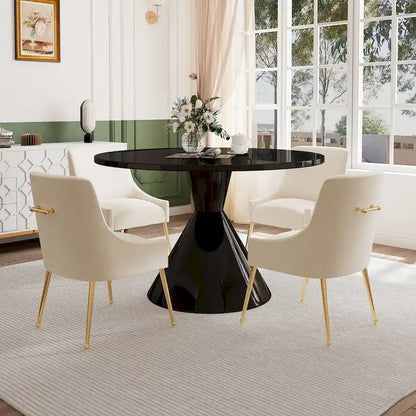 Fabric 48 Light Black High Gloss Large Countertop Dining Table with Velvet Dining Chair Set - image 5