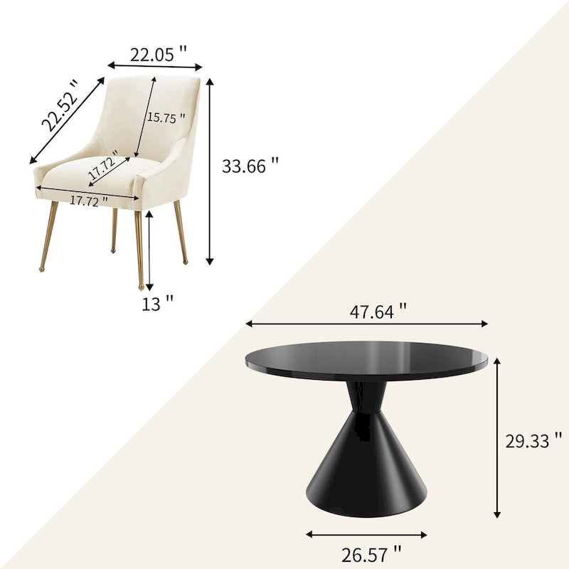 Fabric 48 Light Black High Gloss Large Countertop Dining Table with Velvet Dining Chair Set - image 6
