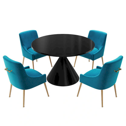 Fabric 48 Light Black High Gloss Large Countertop Dining Table with Velvet Dining Chair Set - image 7