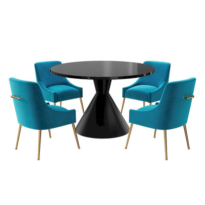 Fabric 48 Light Black High Gloss Large Countertop Dining Table with Velvet Dining Chair Set - image 8