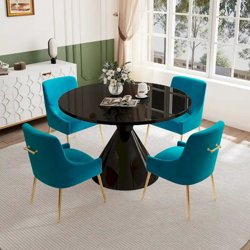 Fabric 48 Light Black High Gloss Large Countertop Dining Table with Velvet Dining Chair Set - image 9