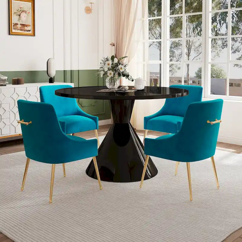 Fabric 48 Light Black High Gloss Large Countertop Dining Table with Velvet Dining Chair Set - image 10