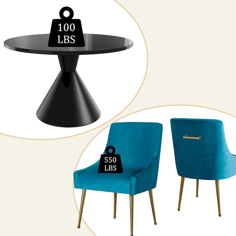 Fabric 48 Light Black High Gloss Large Countertop Dining Table with Velvet Dining Chair Set - image 12