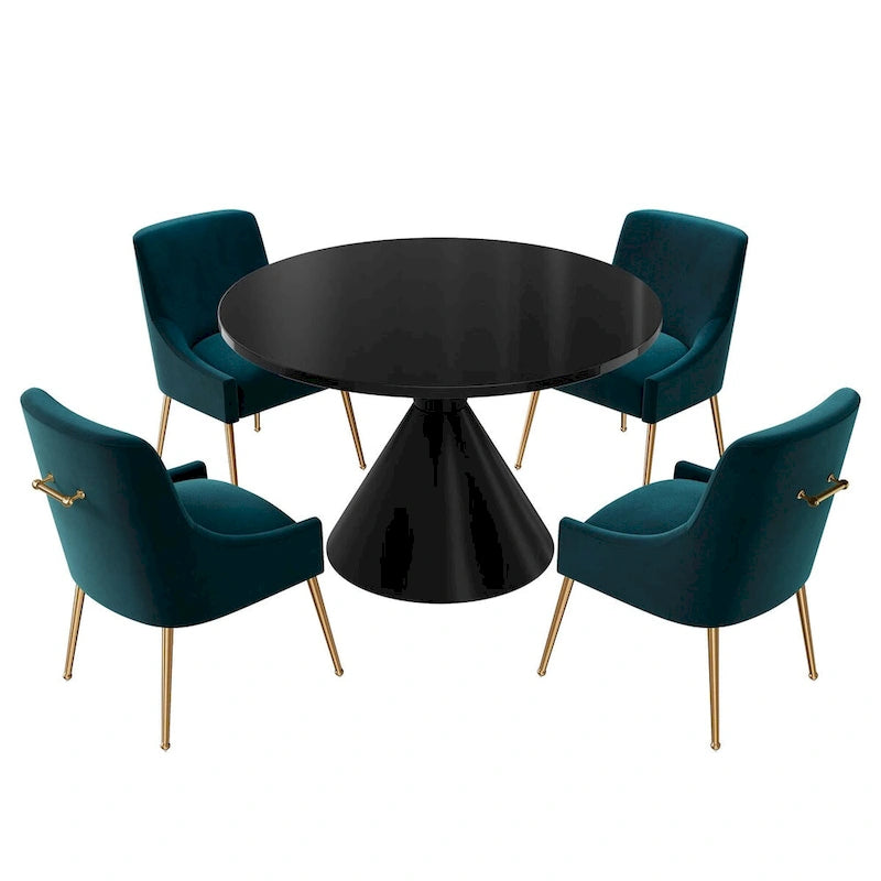 Fabric 48 Light Black High Gloss Large Countertop Dining Table with Velvet Dining Chair Set - image 13