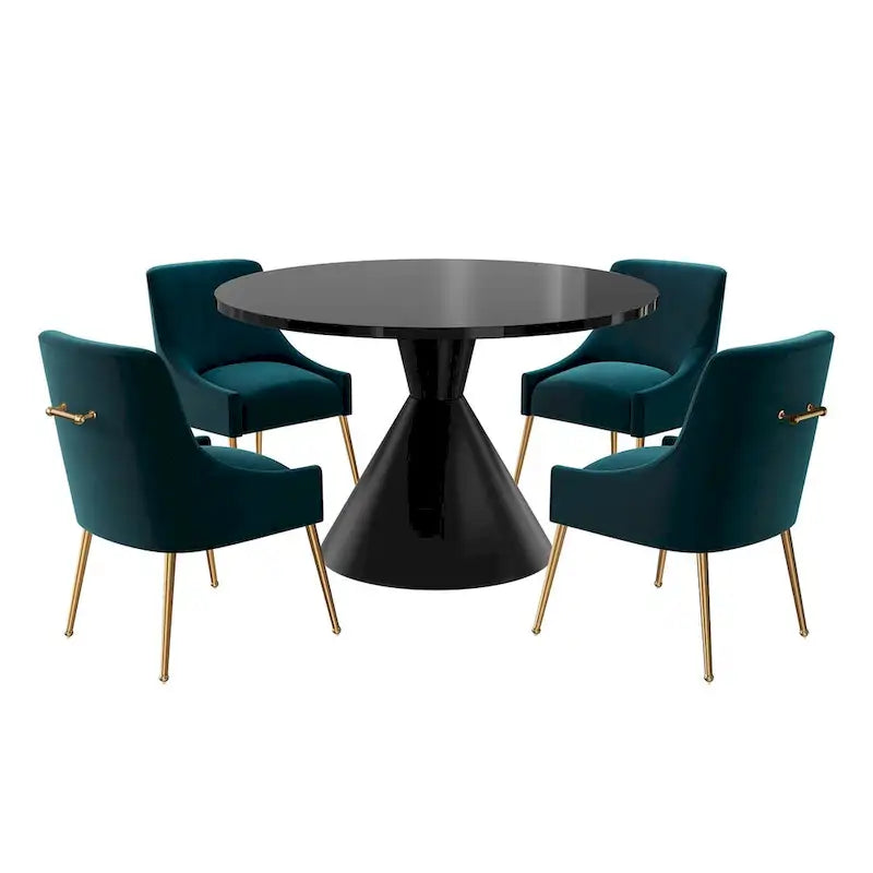 Fabric 48 Light Black High Gloss Large Countertop Dining Table with Velvet Dining Chair Set - image 14