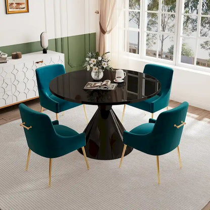 Fabric 48 Light Black High Gloss Large Countertop Dining Table with Velvet Dining Chair Set - image 15