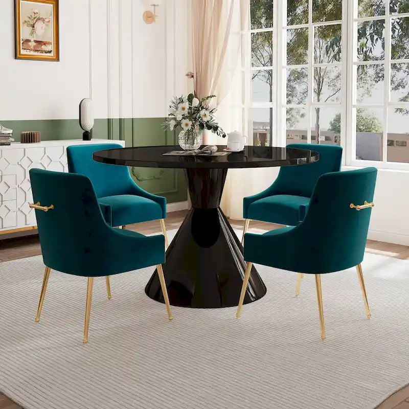 Fabric 48 Light Black High Gloss Large Countertop Dining Table with Velvet Dining Chair Set - image 16