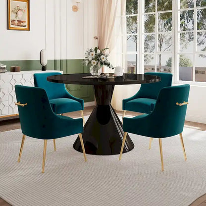 Fabric 48 Light Black High Gloss Large Countertop Dining Table with Velvet Dining Chair Set - image 16
