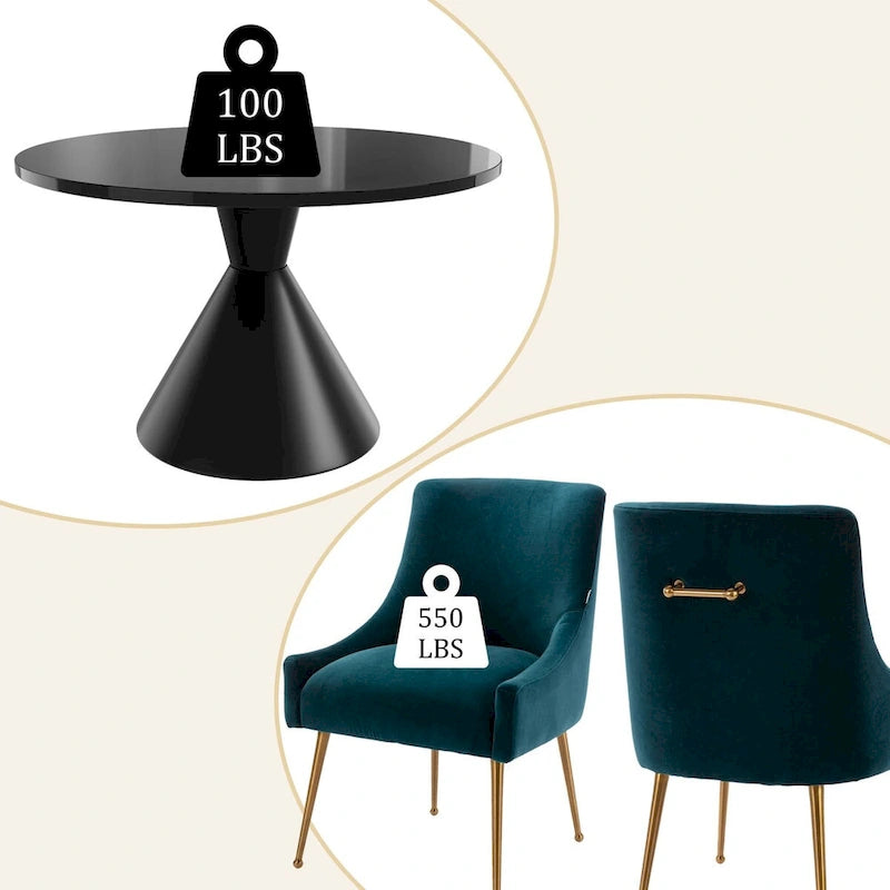 Fabric 48 Light Black High Gloss Large Countertop Dining Table with Velvet Dining Chair Set - image 18