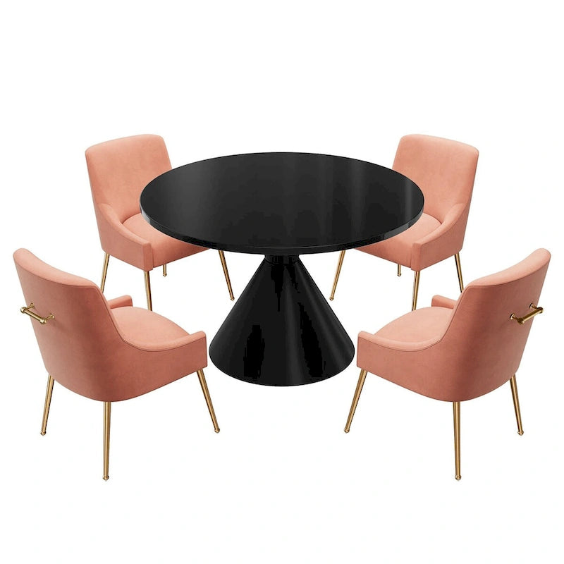 Fabric 48 Light Black High Gloss Large Countertop Dining Table with Velvet Dining Chair Set - image 19