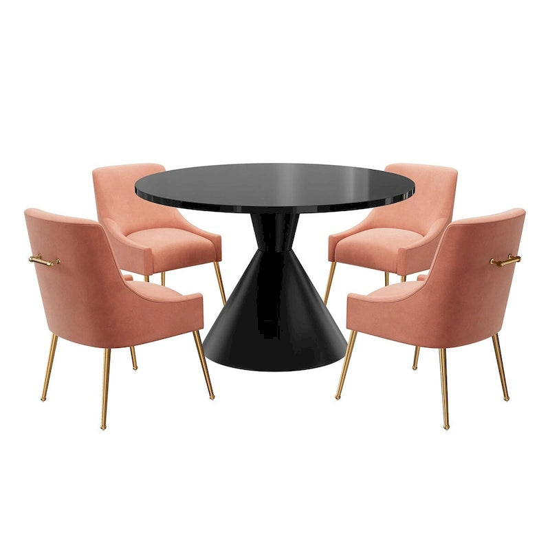 Fabric 48 Light Black High Gloss Large Countertop Dining Table with Velvet Dining Chair Set - image 20
